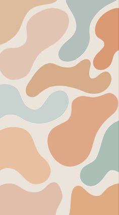 an abstract pattern in pastel colors on a white background with green, pink, yellow and orange shapes