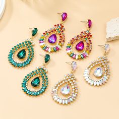 Material: Alloy Color: AB Color, Color, Green Fashion Element: Water Drop Style: INS Style Multicolor Teardrop Earrings For Party, Teardrop Earrings For Summer Parties, Colorful Crystals, Element Water, Crystal Drop, Water Drop, Green Fashion, Earring Necklace, Ring Necklace