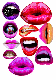 many different colored lips with white teeth