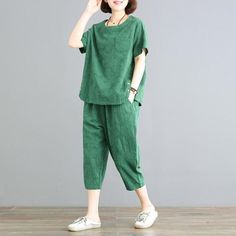 Babakud Casual Loose Buttoned Linen Set Shirt Design For Girls, Cotton Pants Women, Cropped Linen Trousers, Linen Fashion, Korean Fashion Casual, Two Piece Pants Set, Linen Set, Linen Clothes, Pajamas Women