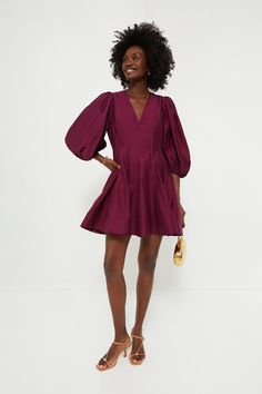 A wine-colored date night lookExude elegance in the Berry Loraine Mini Dress. With three-quarter length balloon sleeves, princess seams with boning, and a flared hem, this flirty silhouette is perfect for special occasions. Pair with high boots and a shoulder bag for a more casual approach, or dress up with heels and a clutch!Our Favorite Details: Horse hair in hem for structure Back zip closure Side pockets Lined Material: 86% Tencel, 14% Polyester (shell), 100% Polyester (contrast), 80% Polyes Dress Attire, Cocktail Attire, Princess Seam, Horse Hair, Three Quarter, Effortless Style, Date Night, Clothing And Shoes, Fashion Dresses