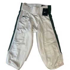 Nike -White, Green Panel -Football Pants -Size Small -13” Waist -11” Rise -14 1/2” Inseam -23” Length. Field Football, Football Pants, Pants Nike, Open Field, Nike White, Nike Pants, White Nikes, Men's Nike, White Green