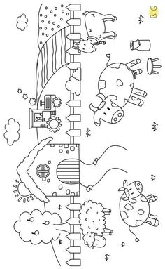 an image of a coloring page with animals in the sky and trees on it,