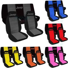 car seat covers with jeep logo on each side and different color options to choose from