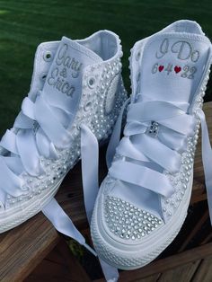 PEARL ENCRUSTED Hi Top , Bride Shoes, Wedding Embroidered Wedding Shoes, Wedding Sneakers, Decorated Shoesconverse - Etsy Embellished Round Toe Wedding Shoes For Bride, Embellished Round-toe Wedding Shoes For Bride, White Embellished Low-top Wedding Shoes, Pearl Embellished Lace-up Wedding Sneakers, Embellished White Wedding Shoes For Bridal Shower, Wedding Lace-up Sneakers With Rhinestones, Embellished Lace-up Sneakers For Weddings, White Wedding Shoes With Pearl Embroidery, Wedding White Embellished Sneakers