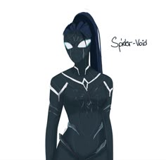 a drawing of a woman with long hair wearing a black suit and spider - vod