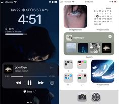 an iphone screen with various images and icons on the phone's side by side