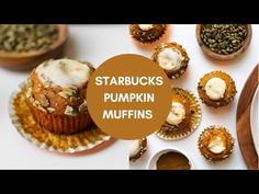 starbucks pumpkin muffins with white frosting on top