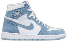 Trendy Denim Sneakers For Streetwear, Trendy Denim Blue Sneakers For Streetwear, White Denim Sporty Sneakers, White Denim Sneakers For Spring, Spring Denim Sneakers For Streetwear, Spring Denim Blue Sneakers For Streetwear, Jordan 1 Denim, Shoes Jordan 1, Jordan Blue