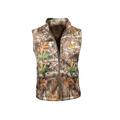 the realtree camo vest is shown on a white background