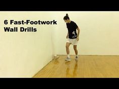 a person standing in an empty room with the words 6 fast - footwork wall drills