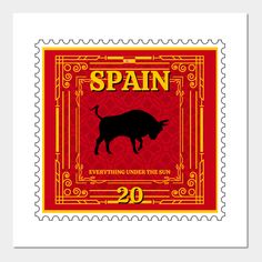 a stamp with an image of a bull on it and the words spain written in spanish