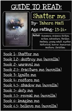 Shatter Me Book Characters, How To Read Shatter Me Series, Shatter Me Age Rating, Shatter Me Series Merch, Books With Black Cover, Shatter Me All Books, Shader Me Book, Shatter Me Full Series, Shatter Me Series In Order With Novellas