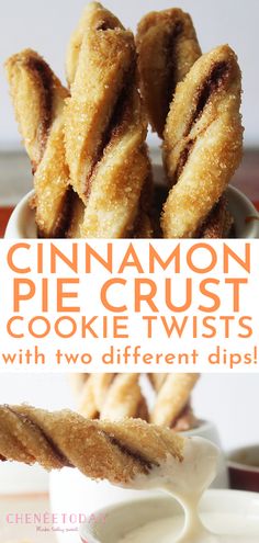 cinnamon pie crust cookie twists with two different dips