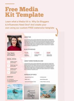 the free media kit template for bloggers to use on their webpage or in print