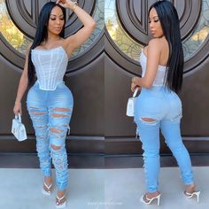 Corset With Jeans, Photo Dream, Baddie Outfits, Ripped Jeans, Rodeo