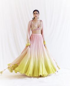 Indian Outfits Modern, Chaniya Choli Designs, Ombre Fabric, Choli Designs, Indian Lehenga, Ethnic Outfits, Blouse Neck Designs, Chaniya Choli, Stylish Dresses For Girls