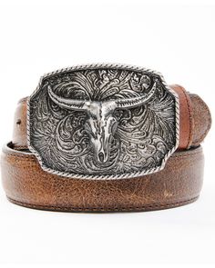 Cody James Boys' Longhorn Scroll Buckle Belt, Brown Adjustable Brown Belts With Silver Buckle, Brown Adjustable Belt With Silver Buckle, Adjustable Brown Belt With Silver Buckle, Western Brown Belt Buckles With Silver Buckle, Boy Western, Longhorn Skull, Brown Cowhide, Western Belt Buckles, Beautiful Wedding Rings