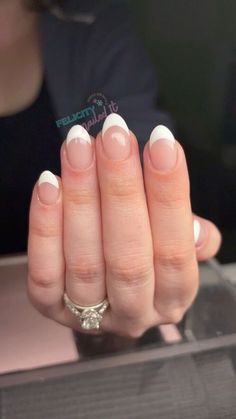 White French Tip Nails For Wedding, Basic Nail Ideas Short Almond, Formal French Tips, White Fresh Tip Nails, Short Almond White French Tip Nails, Popular French Tip Nails, Back To School Nails Acrylic Almond, Plain White French Tip Nails, White Acrylic Nails French Tips