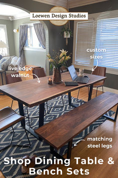 the dining table and bench sets are labeled