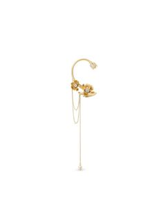 gold-tone polished finish crystal embellishment faux-flower detailing gold-tone logo plaque pearl detail chain-link detailing ear cuff design This is a single earring for the right ear.