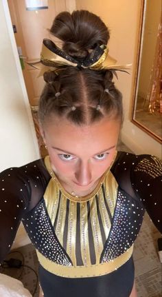 The Best Hairstyles for Cheerleading - NUTRI RUN CLUB Best Cheer Hairstyles, Cute Gymnastics Hairstyles For Practice, Hair For Competition, Easy Hair For Gymnastics, Gymnastics Meet Hairstyles For Short Hair, Cheer Comp Hair High Pony, Ncaa Gymnastics Hair, Short Gymnastics Hairstyles