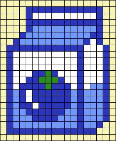 a blue and white square with a green dot in the middle