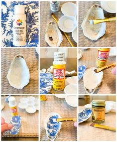 collage of photos showing how to paint an egg shell