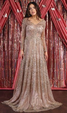 May Queen RQ7920 - Ornated Sheer Bodice Long Sleeve A Line Dress – Couture Candy Beaded Lace Gown, Long Sleeve A Line Dress, Plus Size Evening Gown, May Queen, Long Sleeve Gown, Prom Dresses Long With Sleeves, Dress Purchase, Lace Bodice, Lace Gown