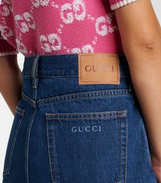 Denim miniskirt in blue - Gucci | Mytheresa Gucci Gg Marmont Mini, Gucci Skirt, Gucci Denim, Gg Marmont Mini, Denim Miniskirt, Gucci Mini, Cotton Midi Skirt, Gucci Outfits, Blue Belt