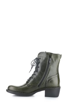 The perfect meld of classic style and contemporary comfort, this burnished-leather lace-up boot has an easy-on and easy-off side-zip closure. 1 3/4" heel; 1/2" platform (size 39) 6 1/2" shaft Lace-up style; side zip closure Removable insole Leather upper/textile lining/rubber sole Made in Portugal Women's Shoes Leather Lace Up Boots, Fly London, Leather Boots Women, Leather Boot, Leather Lace, Up Styles, Lace Up Boots, Leather And Lace, Side Zip