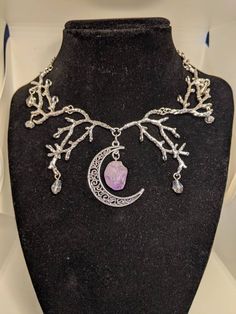 Stone is Amethyst Drop beads are glass Metal components are not surgical steel and may contain nickel Chain is adjustable in length Pentacle Necklace, Witchy Necklace, Moon Goddess Necklace, Crescent Moon Jewelry, Pagan Necklace, Pentagram Necklace, Spiritual Necklace, Witch Necklace, Moon Phases Necklace