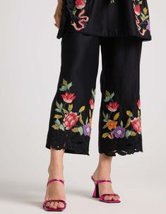 Dress with distinction in this black chanderi pants, meticulously adorned with exquisite applique, delicate beadwork, and captivating cutwork. These pants exude elegance and charm, perfect for adding a touch of refinement to any ensemble. International Style, Cut Work, Black Fabric, Dress Pants, Bead Work, Jacket Dress, Custom Sizing, Ready To Wear, Spring Summer