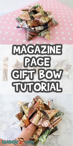 magazine page gift bow with instructions to make it