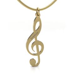 "The Personalized Treble Clef Music Note Gold Engraved Custom Necklace is made to order of .925 sterling silver with 14k gold platig.  This custom music note necklace can be engraved with any name up to 12 characters.  The personalized treble clef necklace in gold measures 1.5mm in thickness, far exceeding the industry standards.  Your purchase includes a matching gold plated 20\" stainless steel snake chain.  And because the custom music note pendant is made in the USA, you are guaranteed a top quality product that ships in 1-2 business days. Simply place your order and personalize with any name or word up to twelve characters.  Have questions?  Call us at 1-877-723-7229 and we will be happy to help! WHY BUY FROM US? Top Quality Materials - We use anti-tarnish .925 sterling silver which i Personalized Gold Music-themed Jewelry, Personalized Music-themed Necklaces For Anniversary, Music-themed Personalized Necklaces For Anniversary, Music-themed Yellow Gold Jewelry Gift, Treble Clef Necklace, Music Note Necklace, Treble Clef, Great Falls, Gold Engraving