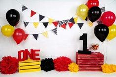 a birthday party with balloons and decorations