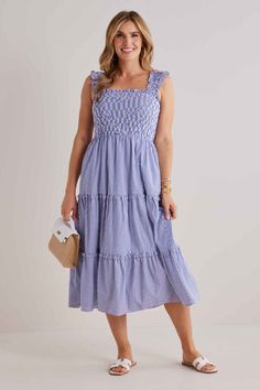 Tessa Dress Blue V-neck Tiered Dress For Summer, Summer V-neck Tiered Beach Dress, Blue Casual V-neck Tiered Dress, Casual V-neck Tiered Beach Dress, Blue V-neck Tiered Summer Dress, Spring Event, Flutter Sleeve, Special Events, Bodice