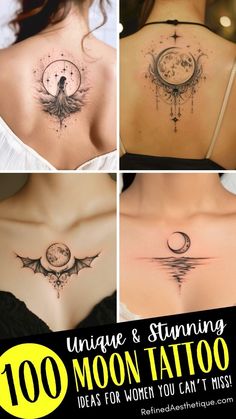 four different pictures with the words unique and stunning moon tattoo ideas for women you can't miss