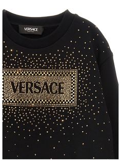 KIDS Cotton sweatshirt with front rhinestone logo, crew neck, long cuffed sleeves. Composition: 100% cotton Chanel Logo Sweatshirt, Versace Sweatshirt Women, Versace Shirts, Zegna Shoes, People Fall In Love, Kenzo Kids, Logo Sweatshirt, Stella Mccartney Kids, Italian Luxury