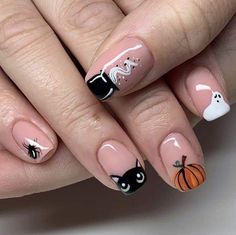 Holloween Nails, Halloween Acrylic Nails, Cute Halloween Nails, Pumpkin Nails, October Nails, Nagel Tips, Colorful Nails, Halloween Nail Designs, Halloween Nail