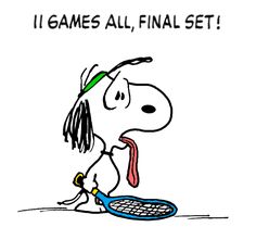 a cartoon dog holding a tennis racket with the words i games all final set