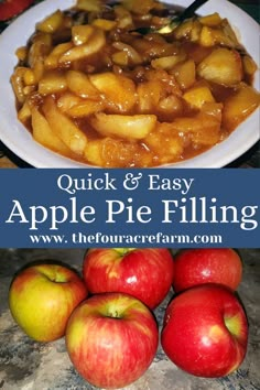 an apple pie filling recipe with apples on the side