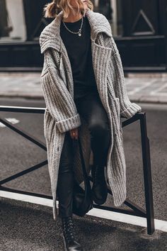 Long Knit Cardigan, Cardigan Casual, Maxi Cardigan, Black Cardigan, Look Fashion, Autumn Winter Fashion