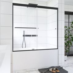 A bathtub shower door instantly transforms your bathroom, making it appear more spacious and brighter while adding a modern touch that complements any style. Crafted with high-quality materials, the framed door ensures safety, durability, and resistance to rust. It also features towel bars for convenient storage and easy access to towels and clothing after your shower. The modern clear glass design allows light to filter through while providing privacy, making it an ideal choice for any bathroom Sliding Glass Shower Door Bath Tubs, Bathtub With Black Glass Door, Trackless Bathtub Doors, Sliding Glass Tub Doors, Dreamline Tub Door Lowe's, Bathtub Shower Doors, Tub Doors, Furniture Finishes, Towel Bar