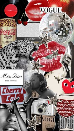 red and silver collage, vogue, leopard print, kiss,coca cola,mirrorball, stargirl, cherry, cool girl vibes Light Aesthetic Wallpaper, Red And Silver Wallpaper, Leopard Print Tattoos, Light Aesthetic, Retro Wallpaper Iphone, First Apartment Decorating, Iphone Wallpaper Pattern, Glamour Photo, Red And Silver