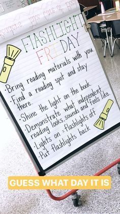 a sign with writing on it that says, fastlight friday bring a reading materials with you