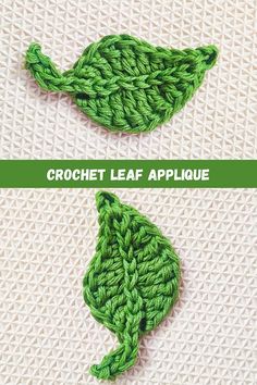 the crochet leaf applique is shown in two different colors and sizes