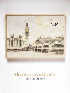 the journey of books art at home by john o'keefe, with an image of a clock tower in the background