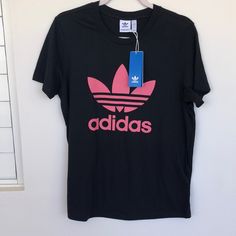 Adidas Tshirt Color Black Logo Pink Size Large Woman Affordable Black Adidas T-shirt, Adidas Tshirt, Logo Pink, Pink Logo, Adidas Tops, Adidas Black, Black Logo, Black Adidas, Tshirt Colors