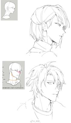 some sketches of the head and neck of an anime character, with different facial expressions